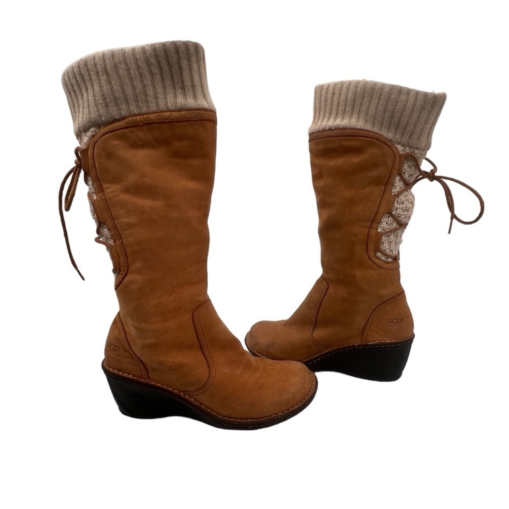 UGG Tan Ankle Boots with Knit Cuff